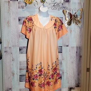Anthony Richards Orange Multicolor Floral VNeck Lounge Dress Gown Kaftan Sz XL